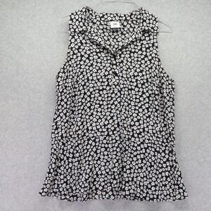 Cabi Top Womens Small Befriend Collared Blouse Black White Floral Sleeveless